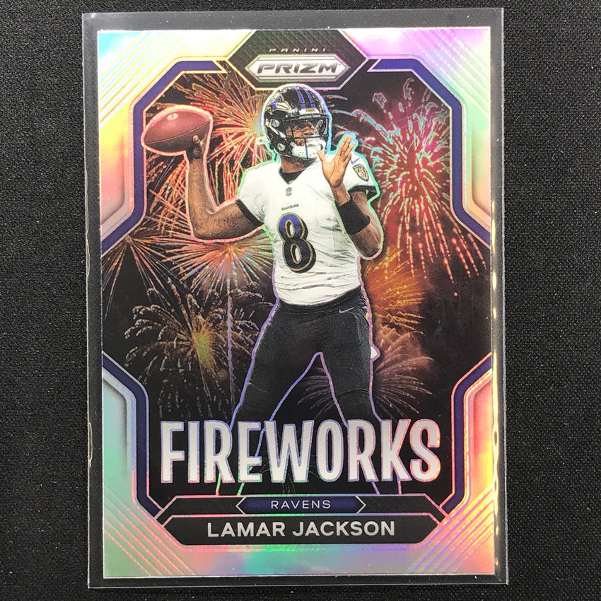 2022 Prizm Lamar Jackson Fireworks Silver Prizm No 7