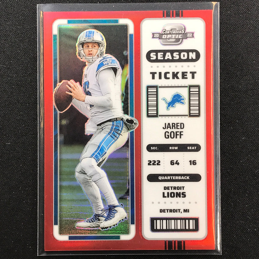 2022 Contenders Optic Jared Goff Season Ticket Red 32/175