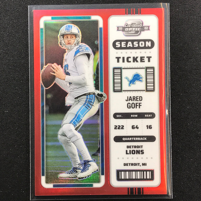 2022 Contenders Optic Jared Goff Season Ticket Red 87/175