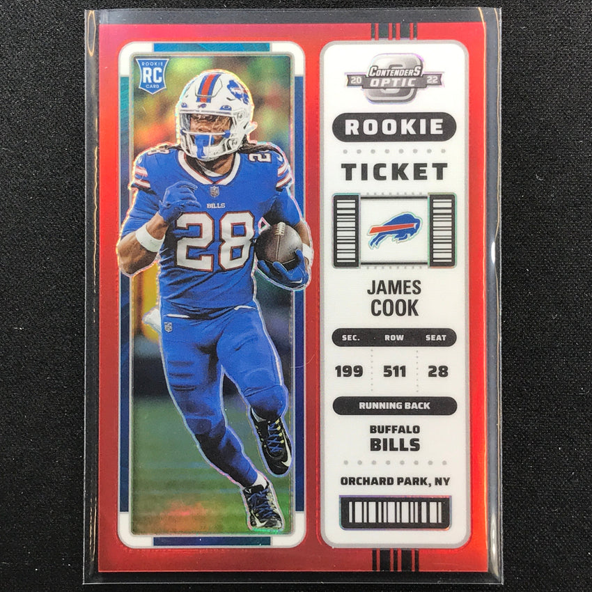 2022 Contenders Optic James Cook Rookie Ticket Red 92/175