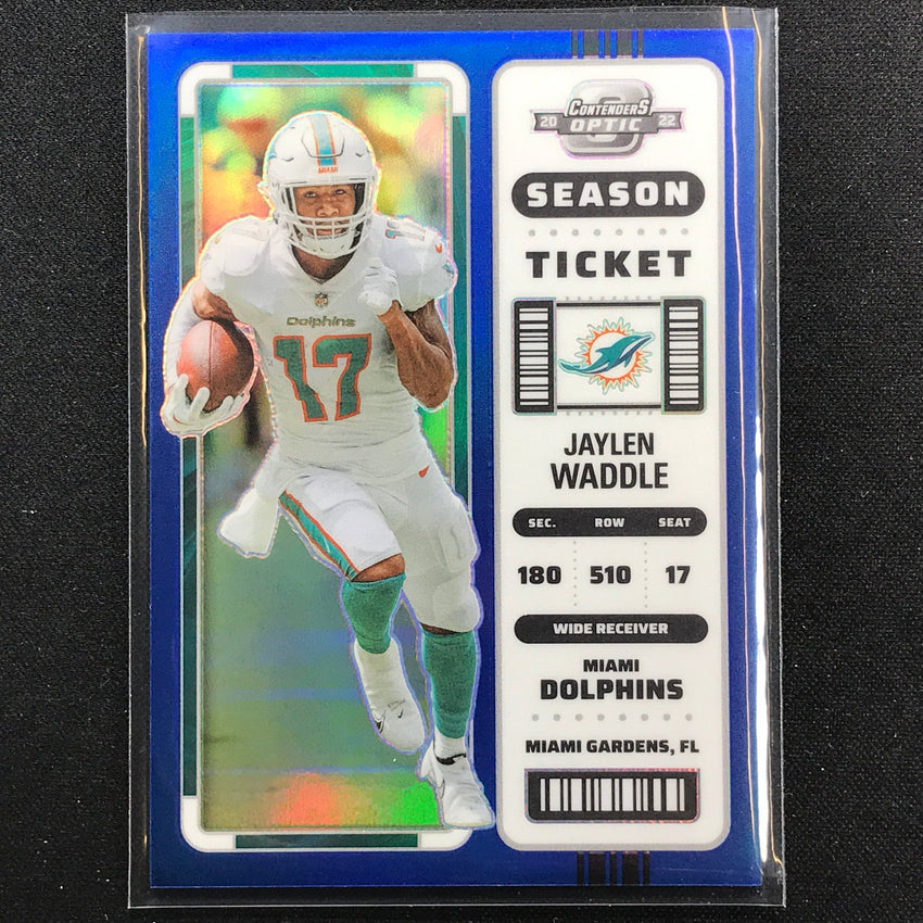 2022 Contenders Optic Jaylen Waddle Season Ticket Blue 13/99