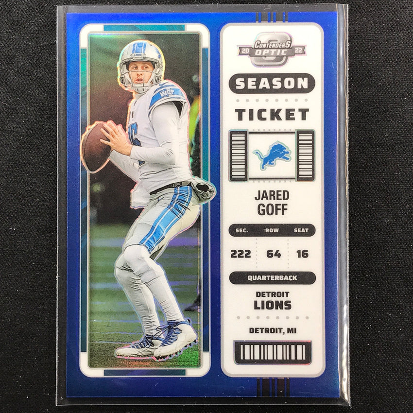 2022 Contenders Optic Jared Goff Season Ticket Blue 82/99