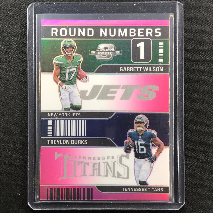 2022 Contenders Optic Garrett Wilson Burks Round Numbers Rookie Pink 52/75