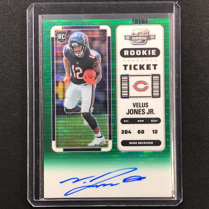 2022 Contenders Optic Velus Jones Jr. Rookie Ticket Rps Auto Green Pulsar 9/30