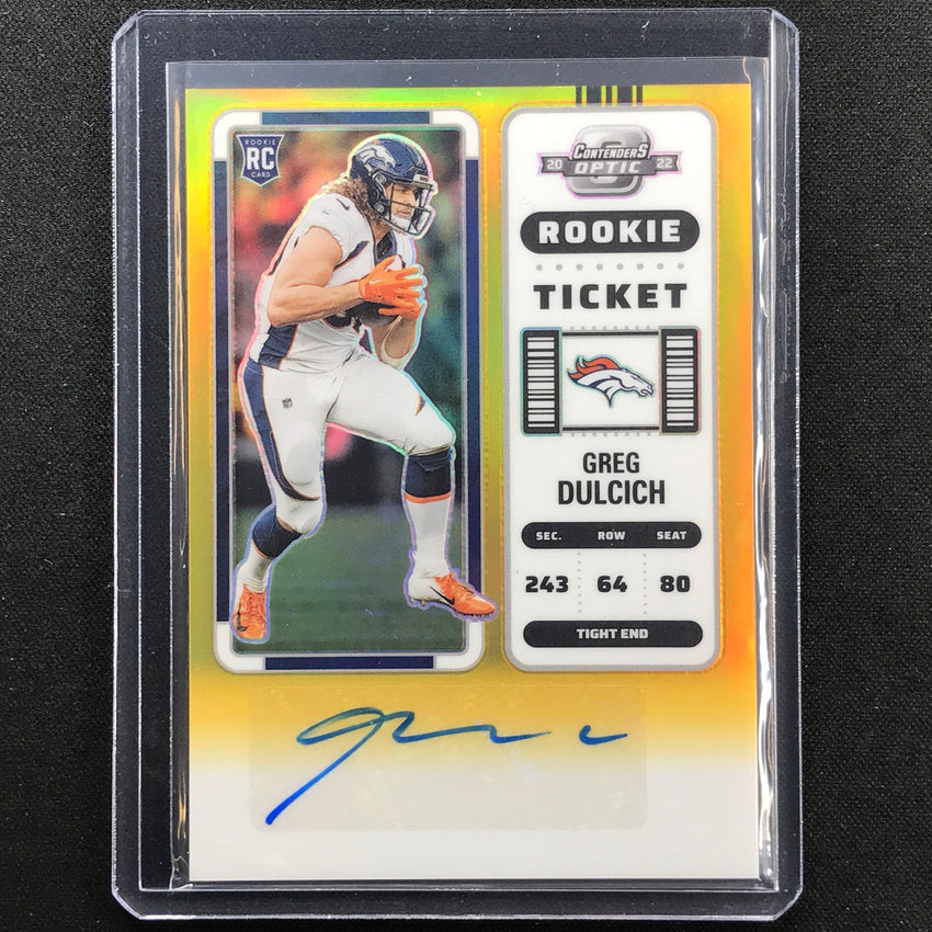 2022 Contenders Optic Greg Dulcich Rookie Ticket Auto Gold 6/10