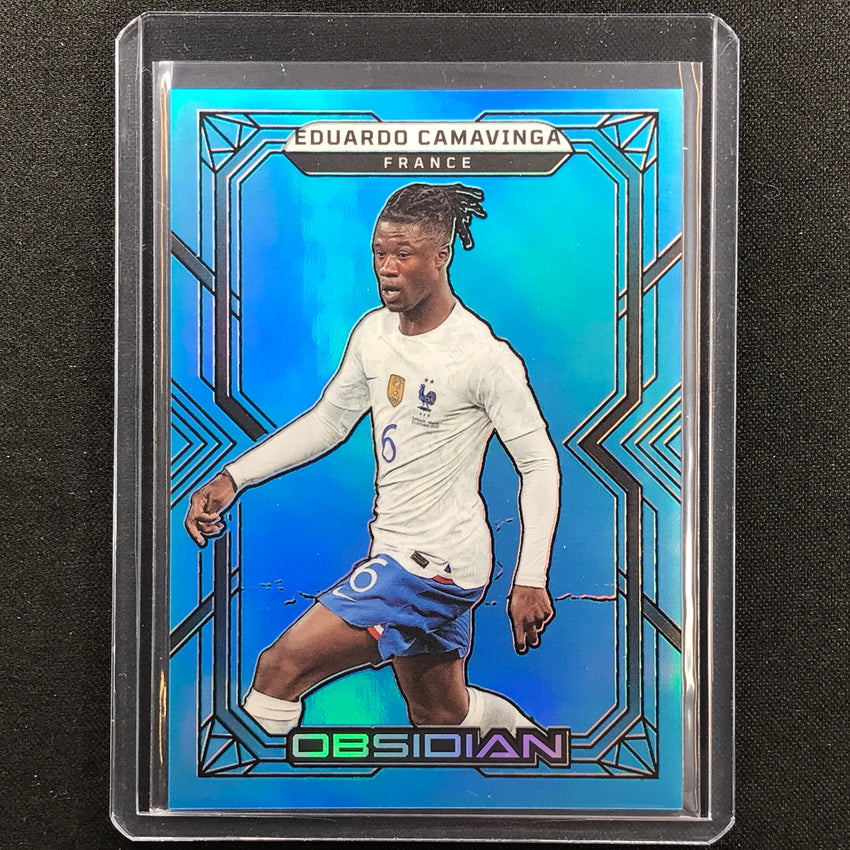 2022-23 Obsidian Eduardo Camavinga Base Electric Etch Neon Blue Flood 11/12