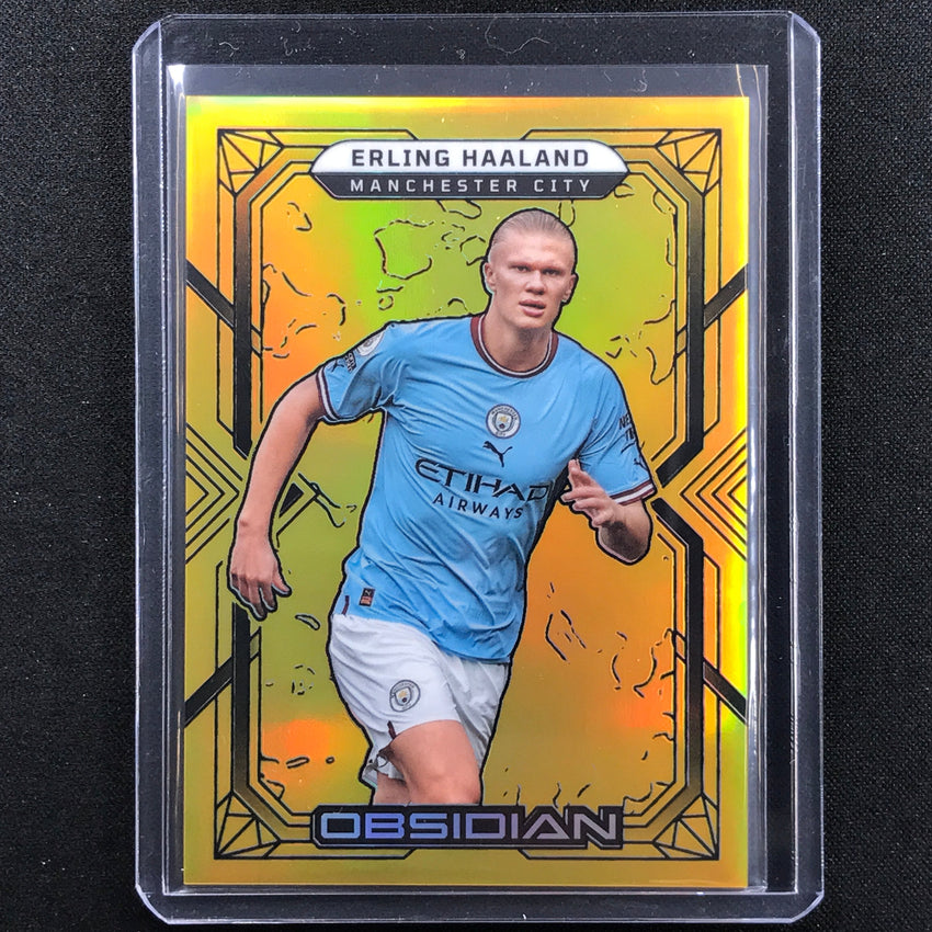 2022-23 Obsidian Erling Haaland Base Electric Etch Gold Flood 9/10