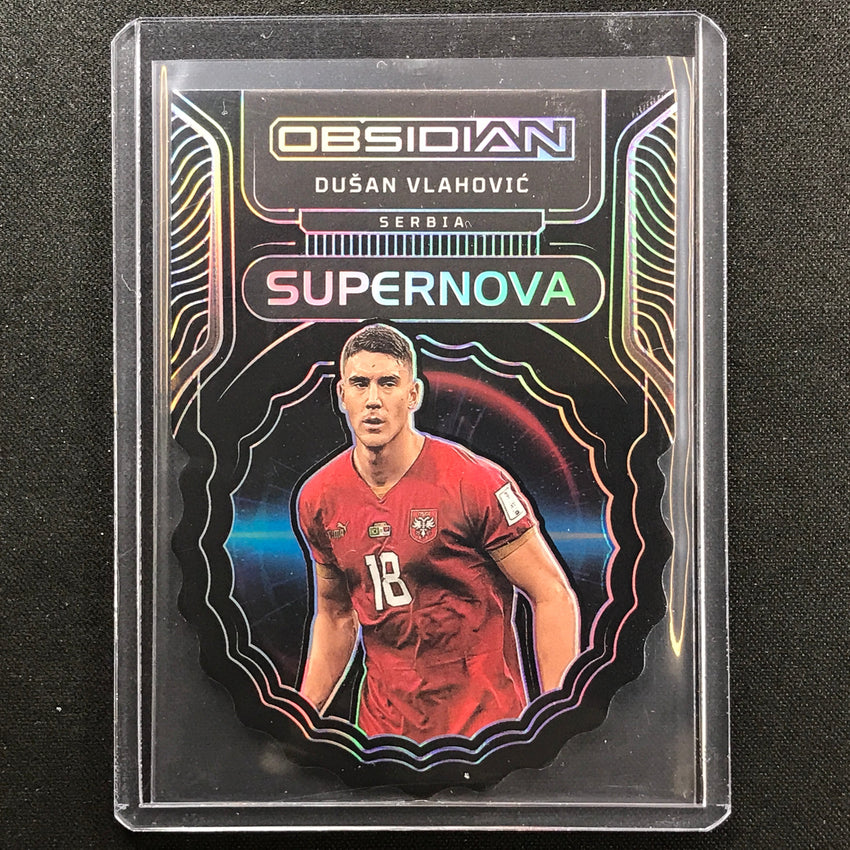 2022-23 Obsidian Dusan Vlahovic Supernova Die-cut Electric Etch Purple 5/30