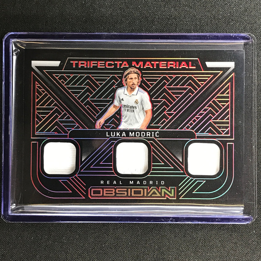 2022-23 Obsidian Luka Modric Trifecta Material Relic Electric Etch Red 15/25