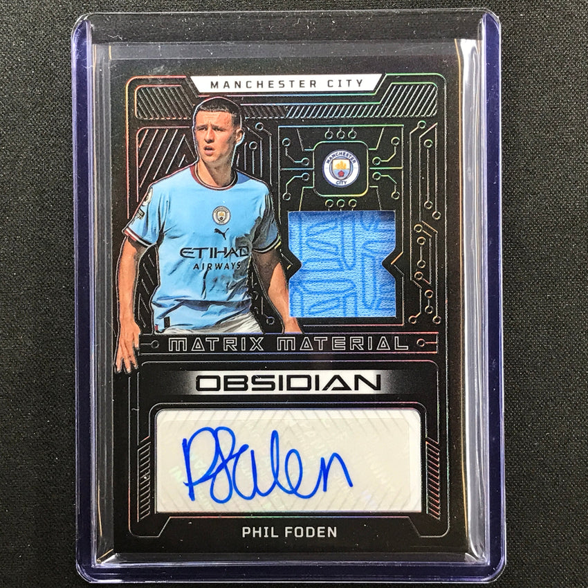 2022-23 Obsidian Phil Foden Matrix Material Relic Auto Silver 13/17