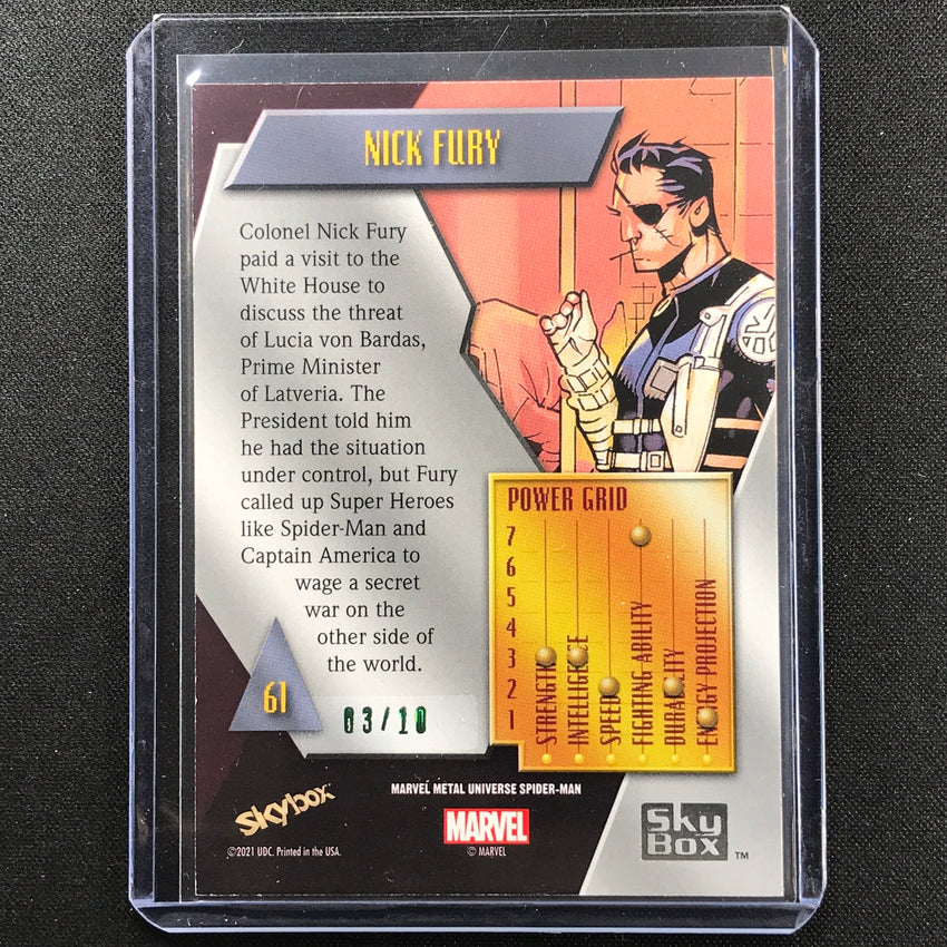 2021-2022 Marvel Spider-man Metal Universe Nick Fury Precious Gem Pmg Green 3/10