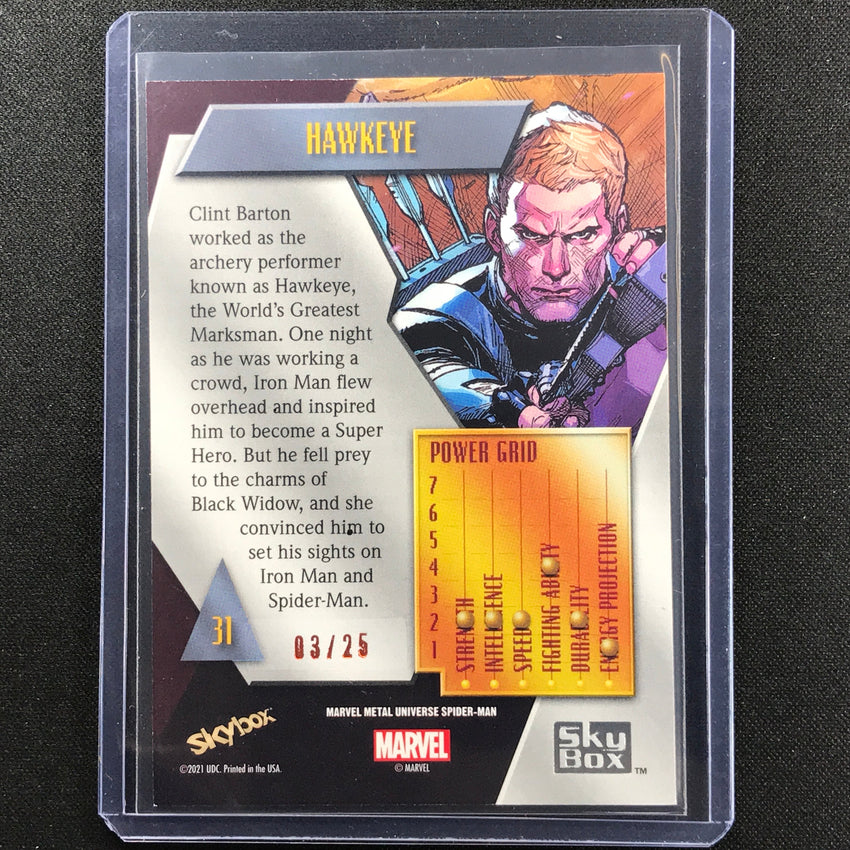 2021-2022 Marvel Spider-man Metal Universe Hawkeye Light Fx Orange 3/25