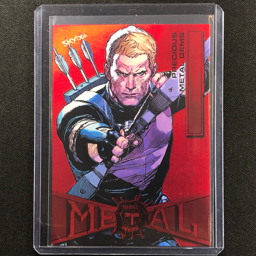 2021-2022 Marvel Spider-man Metal Universe Hawkeye Precious Gems Pmg Red 56/100