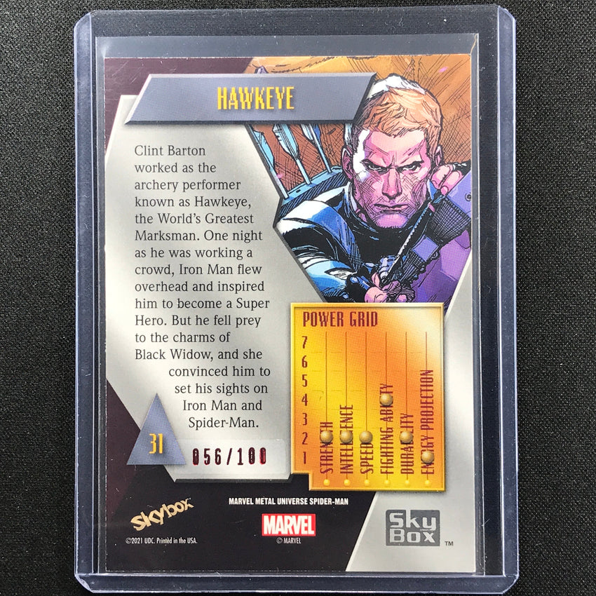 2021-2022 Marvel Spider-man Metal Universe Hawkeye Precious Gems Pmg Red 56/100