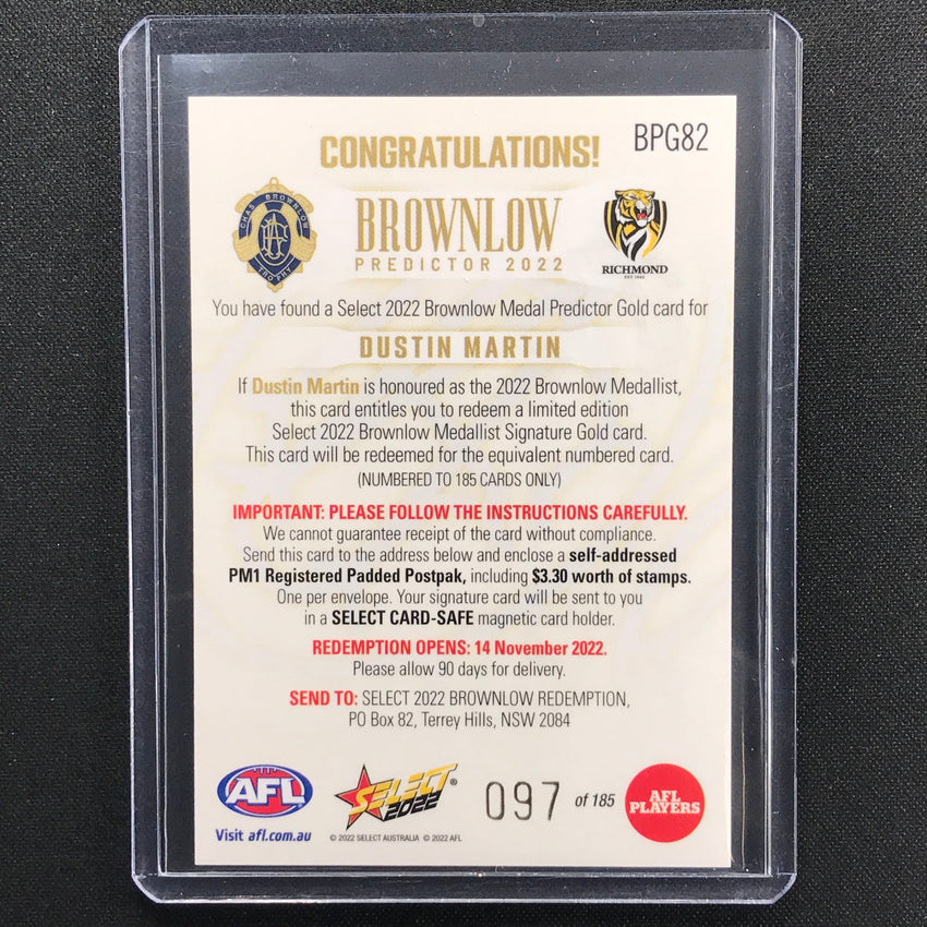 2022 Footy Stars Dustin Martin Brownlow Predictor Gold 97/185