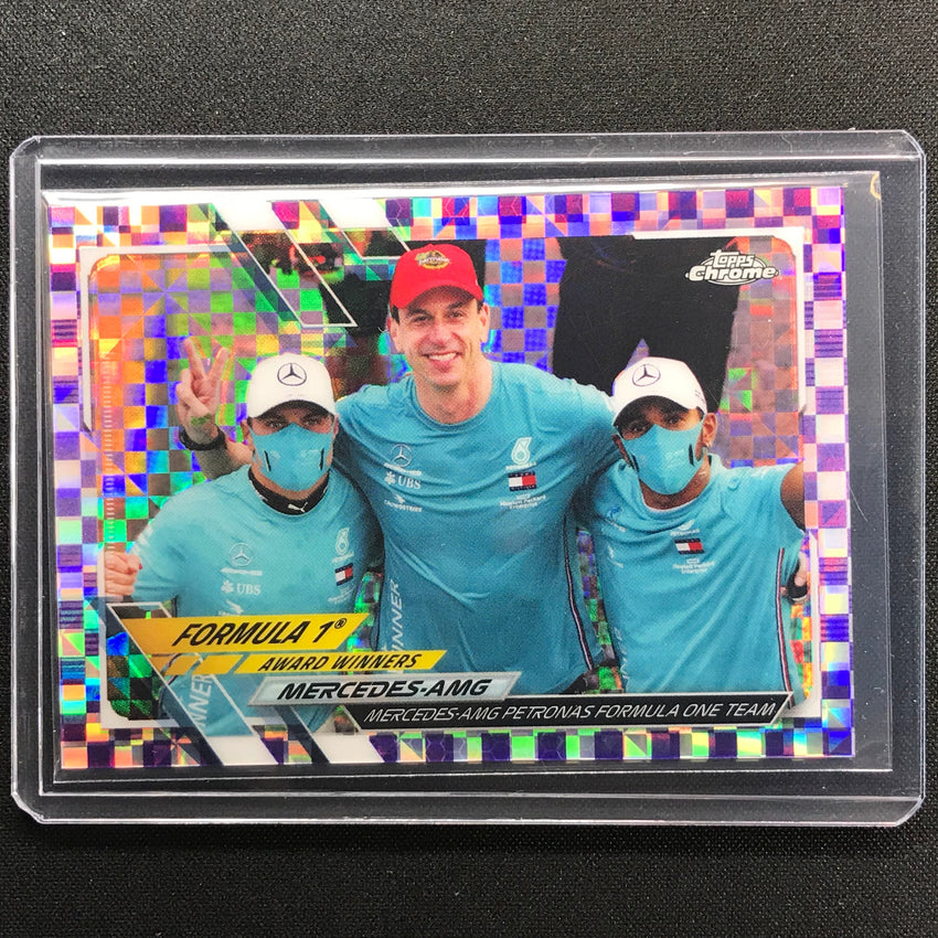 2021 Topps Chrome Mercedes-amg F1 Award Winners Purple Checker Flag 46/199