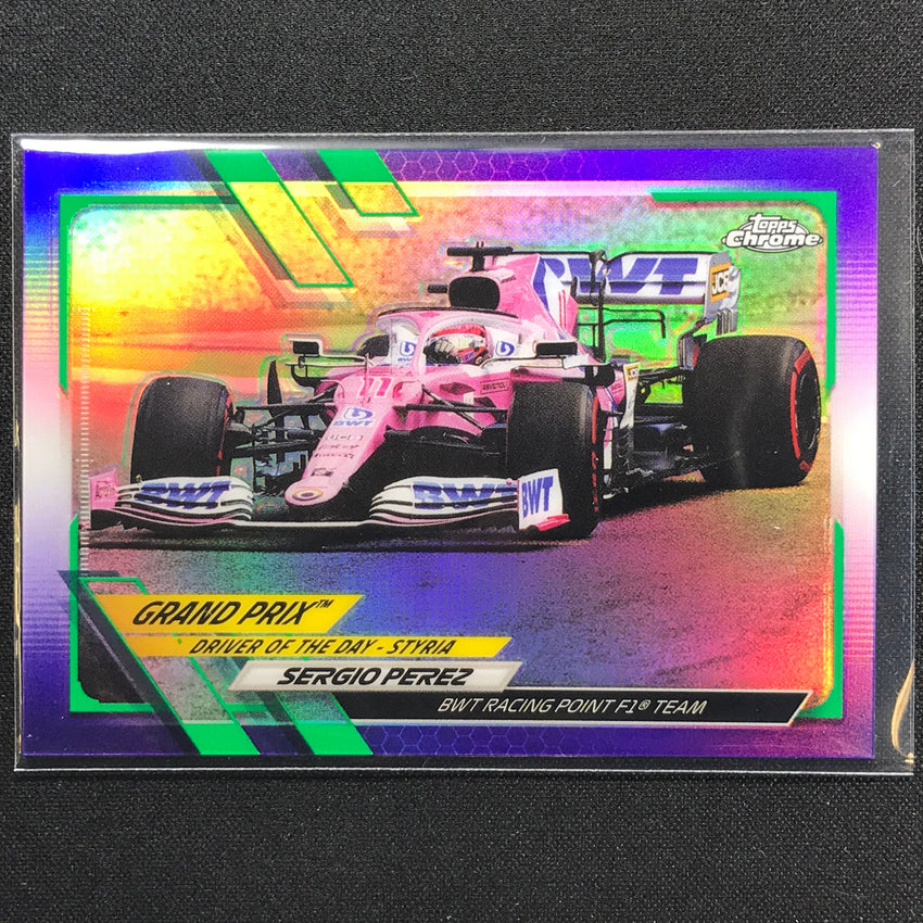 2021 Topps Chrome Sergio Perez Grand Prix Driver Of The Day Purple Green No 169