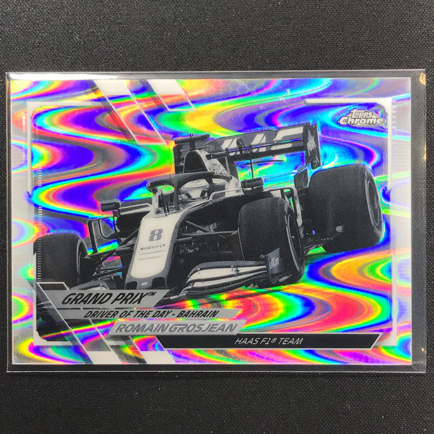 2021 Topps Chrome Romain Grosjean Grand Prix Driver Of The Day Bandw Raywave No 157