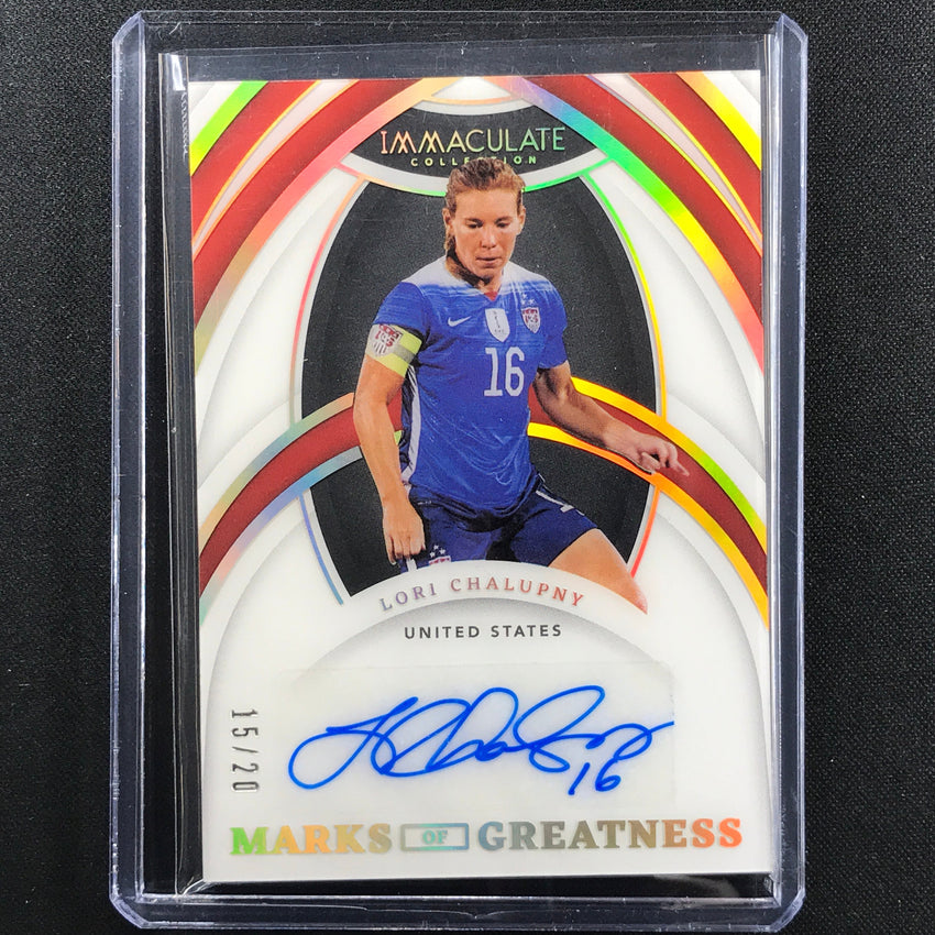 2022-23 Immaculate Lori Chalupny Marks Of Greatness Acetate Auto Holo Gold 15/20