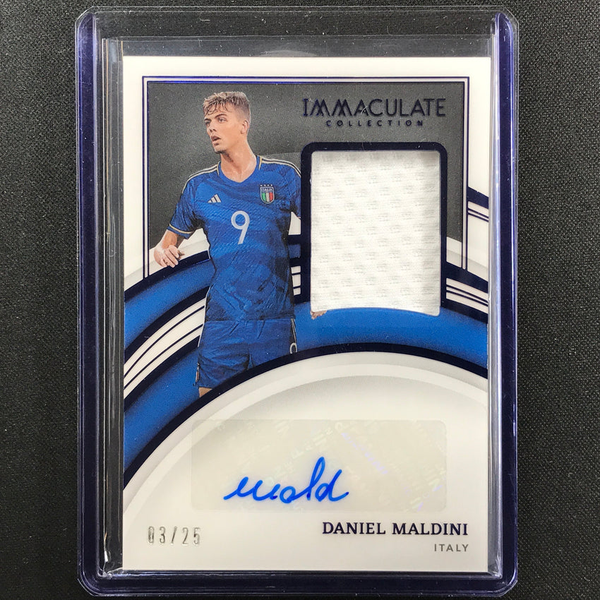 2022-23 Immaculate Daniel Maldini Memorabilia Jersey Relic Auto Sapphire 3/25