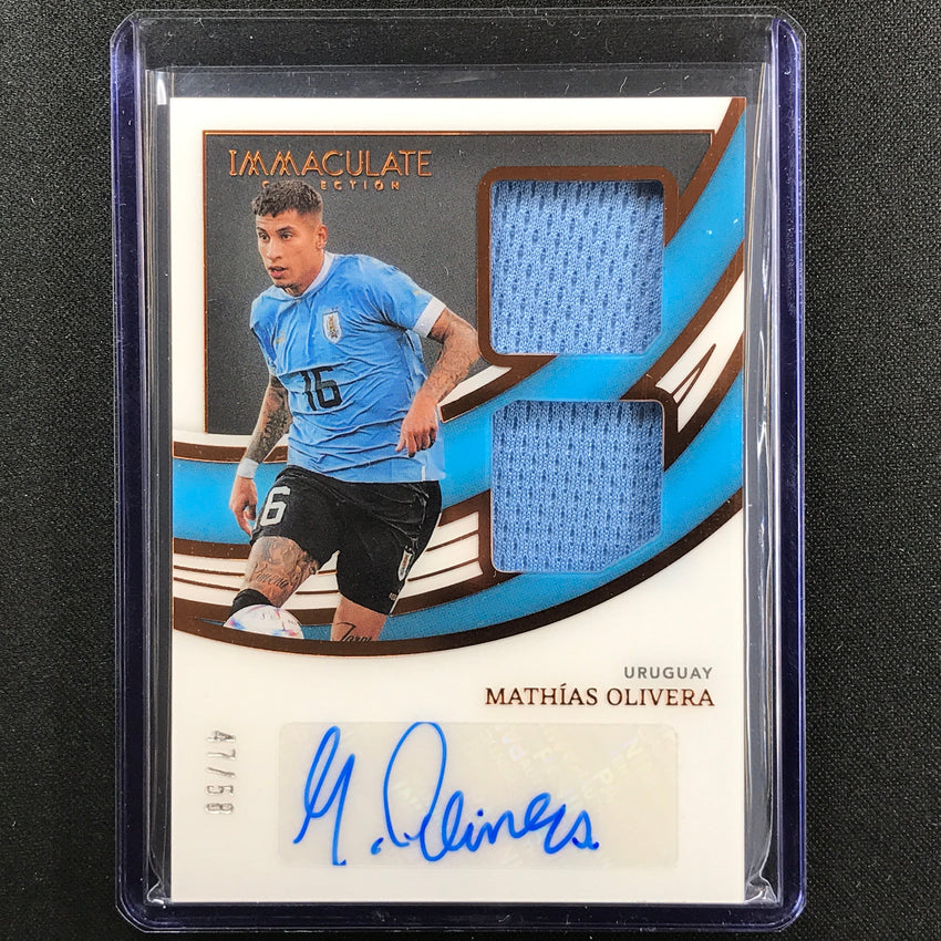 2022-23 Immaculate Mathias Olivera Dual Swatch Relic Auto Bronze 47/58