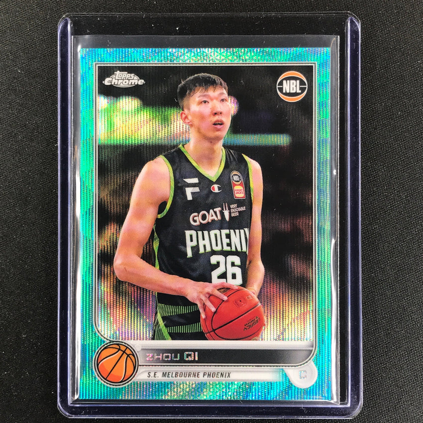 2022-23 Topps Chrome Nbl Zhou Qi Aqua Wave /199 No 77