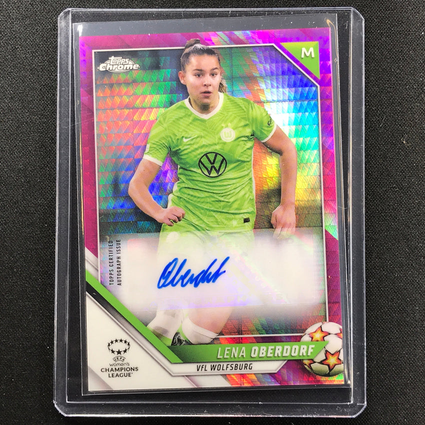 2021-22 Topps Chrome Uefa Ucl Womens Lena Oberdorf Auto Pink Prism 77/150