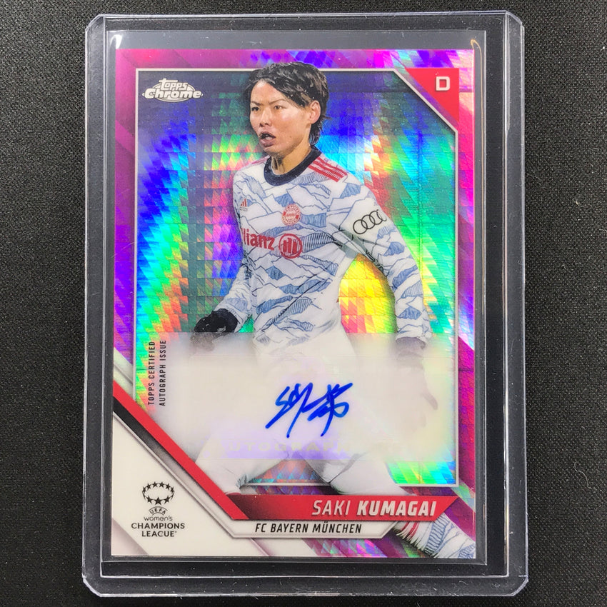 2021-22 Topps Chrome Uefa Ucl Womens Saki Kumagai Auto Pink Prism 3/150