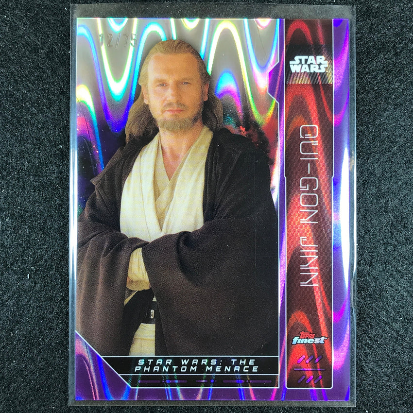 2023 Topps Finest Star Wars QUI-GON JINN Base Purple RayWave 12/75 #53