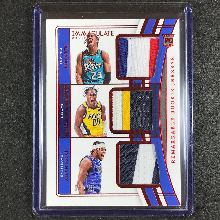 2022-23 Immaculate Ivey Mathurin Hardy Remarkable Rookie Triple Patch Red 8/25
