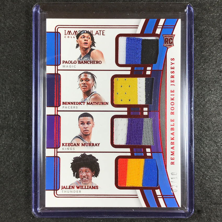2022-23 Immaculate Banchero Mathurin Murray Williams Rookie Quad Patch Red 2/10