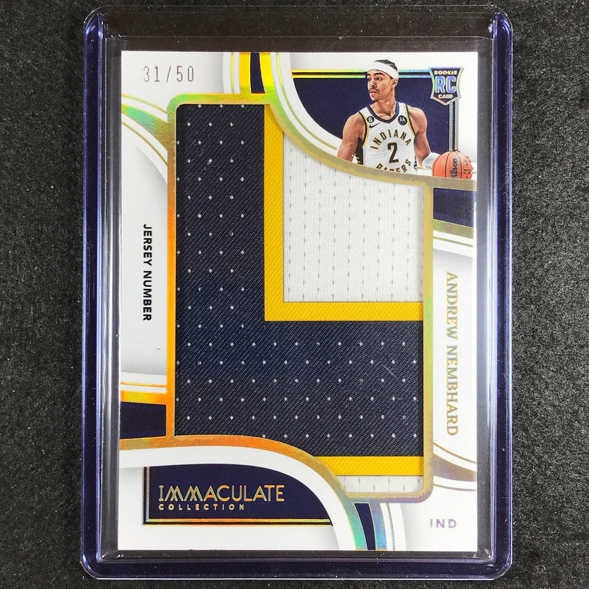 2022-23 Immaculate Andrew Nembhard Rookie Jumbo Patches Jersey Number 31/50