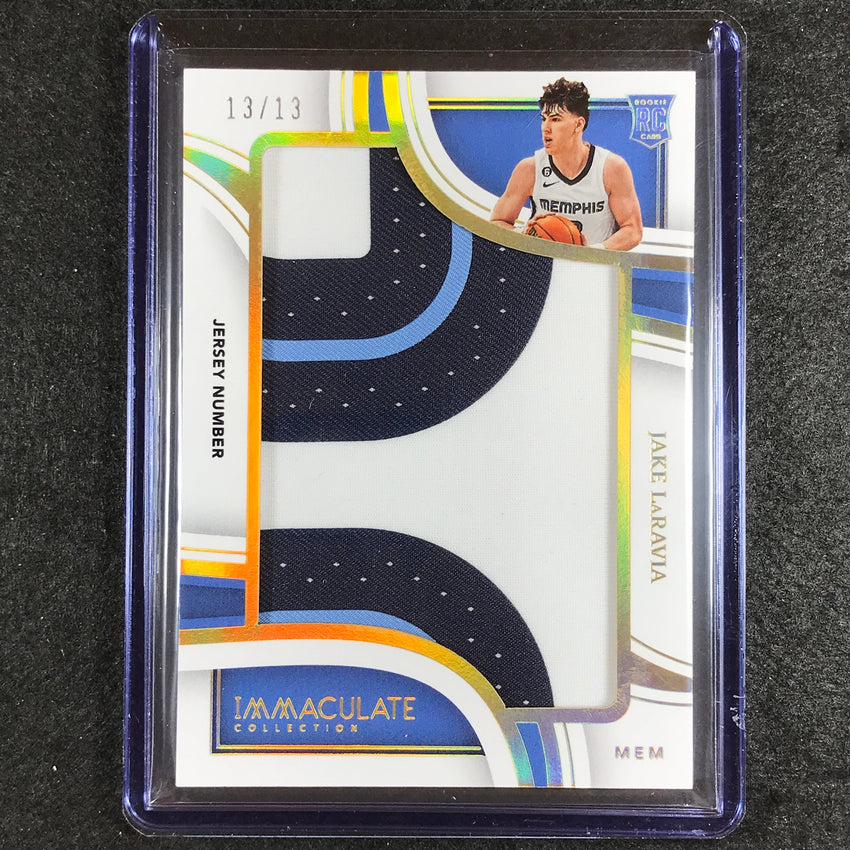 2022-23 Immaculate Jake Laravia Rookie Jumbo Patches Jersey Number 13/13