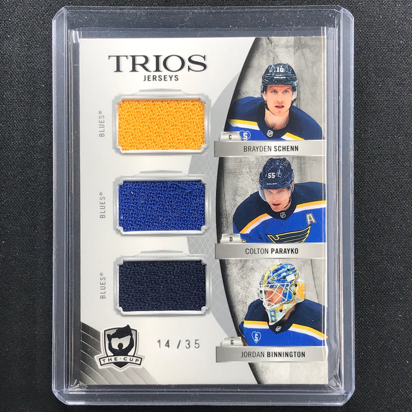 2020-21 The Cup Schenn Parayko Binnington Trios Jerseys Triple Relic 14/35