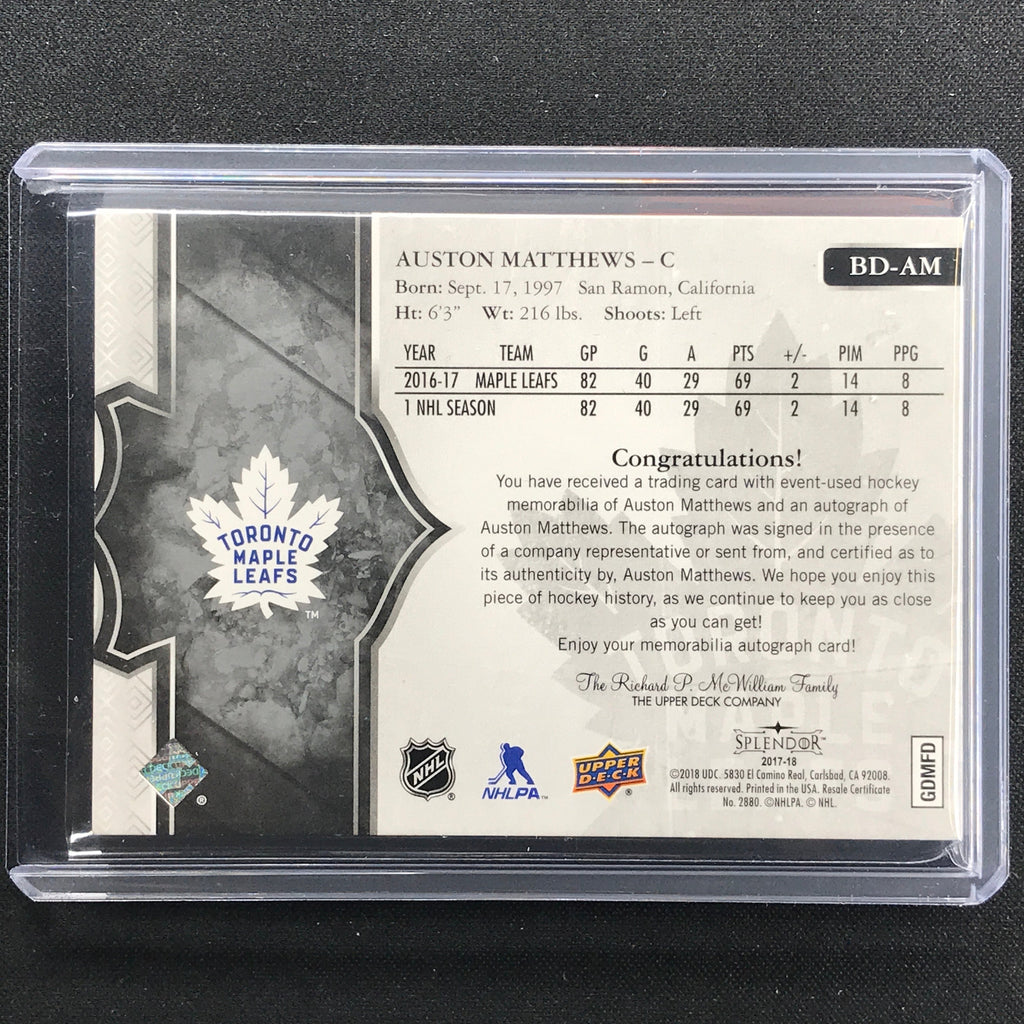 2020-21 The Cup Auston Matthews 2017-18 Splendor Relic Auto Border Sil ...
