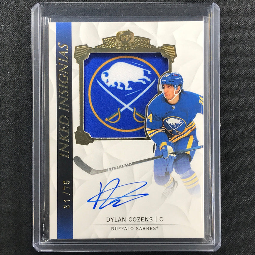 2020-21 The Cup Dylan Cozens Inked Insignias Manufactured Patch Relic Auto 31/75