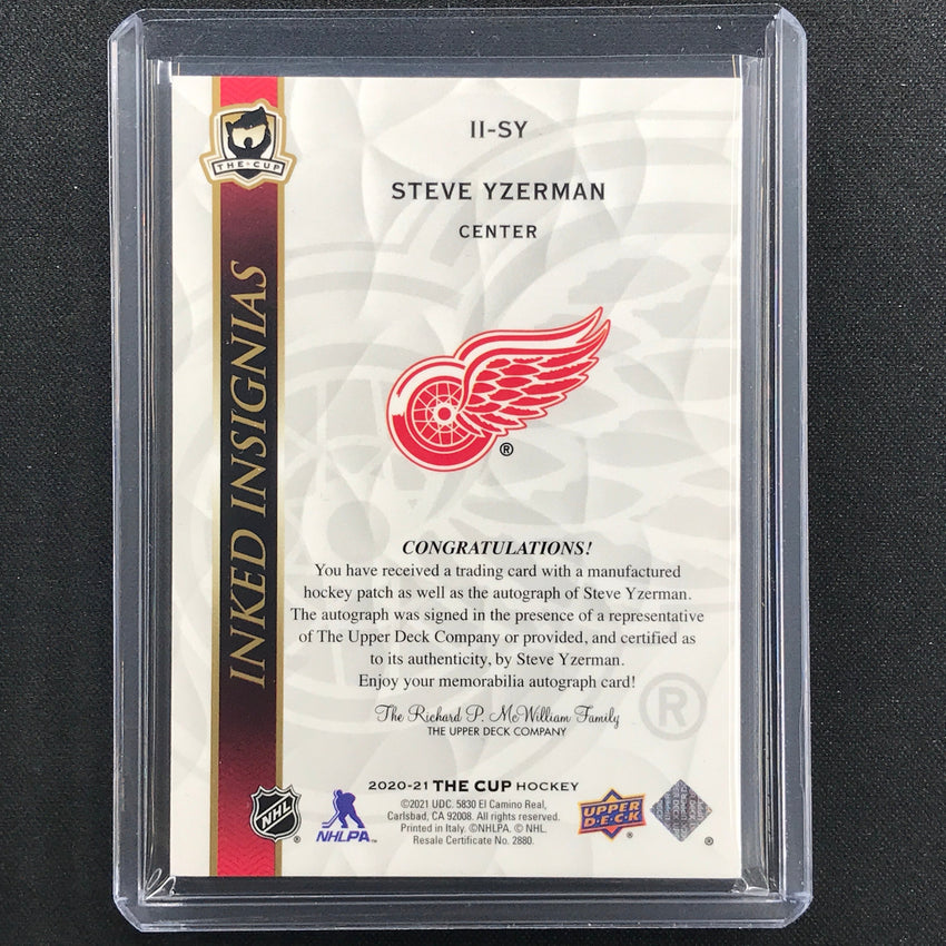 2020-21 The Cup Steve Yzerman Inked Insignias Manufactured Relic Auto 16/25