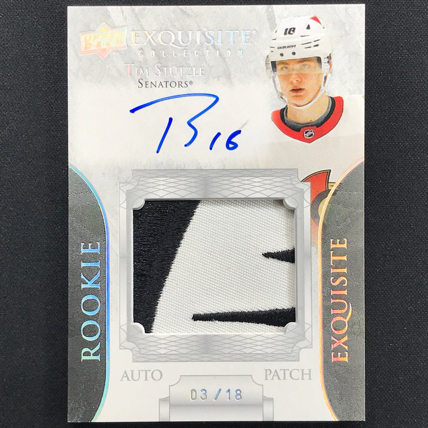 2020-21 The Cup Tim Stutzle Exquisite Collection Rookie Auto Patch 3/18