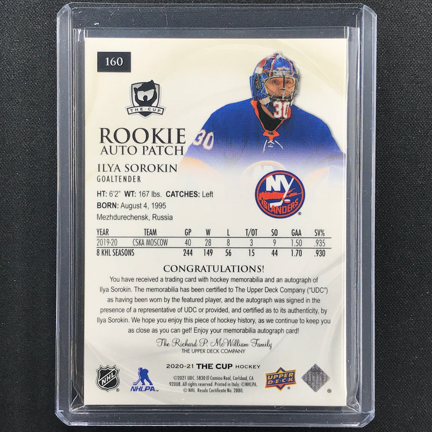 2020-21 The Cup Ilya Sorokin Rookie Auto Patch Gold Foil 1/24