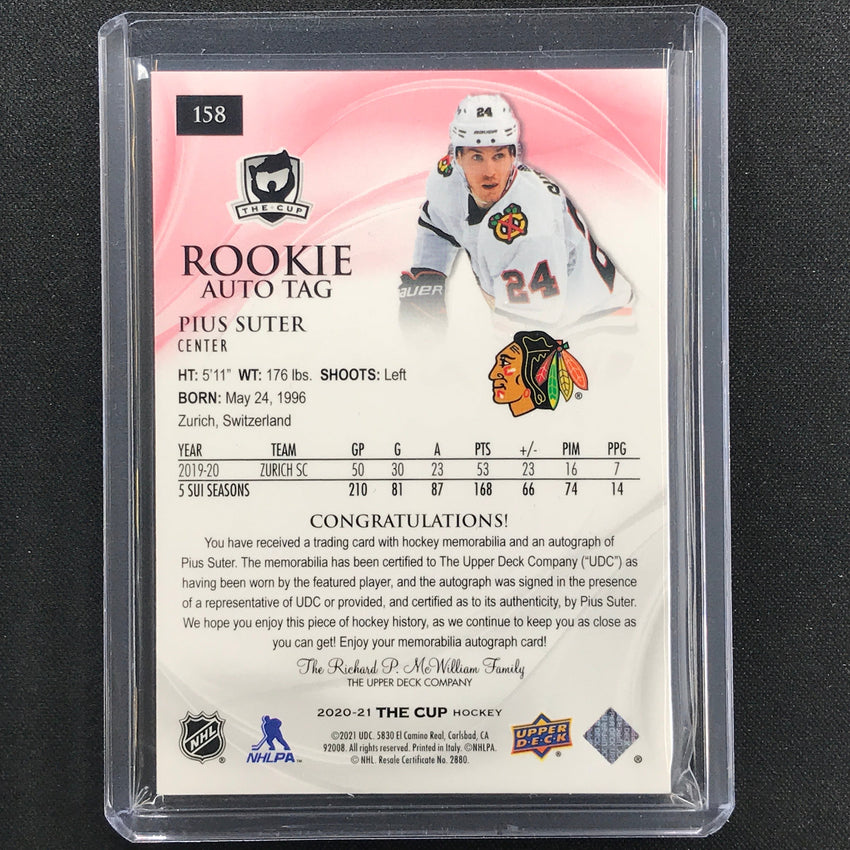 2020-21 The Cup Pius Suter Rookie Auto Patch Tag Red Foil 4/4