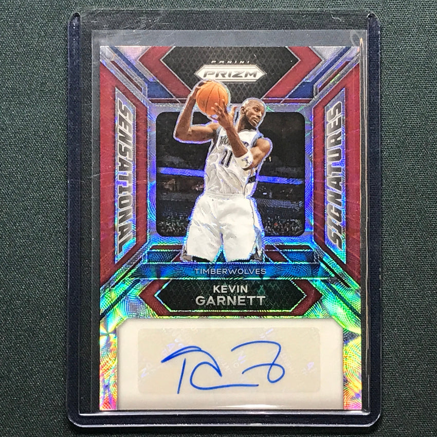 2023-24 Prizm Kevin Garnett Sensational Signatures Auto Choice Red 76/88