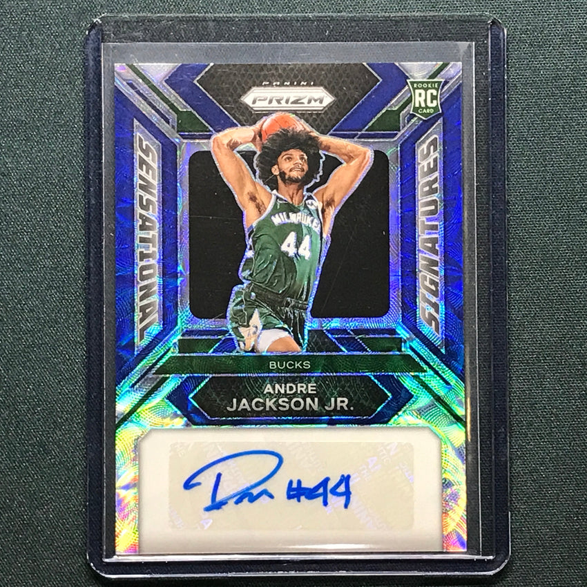 2023-24 Prizm Andre Jackson Jr. Sensational Rookie Auto Choice Blue 41/49