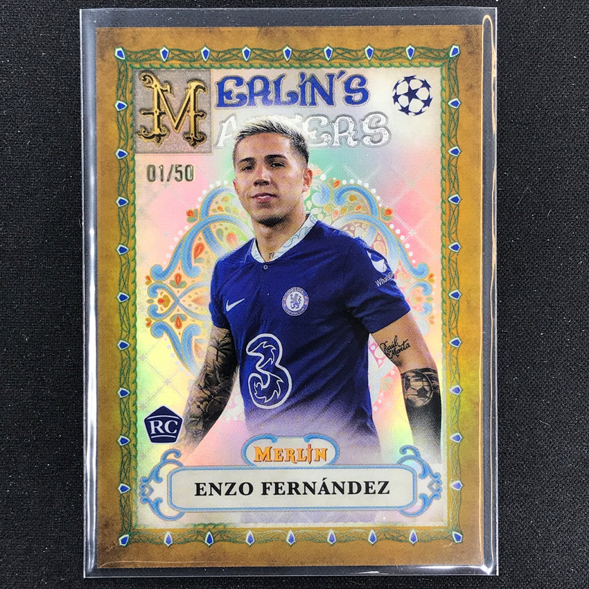 2022-23 Merlin Chrome Uefa Enzo Fernandez Merlins Masters Rookie Gold 1/50