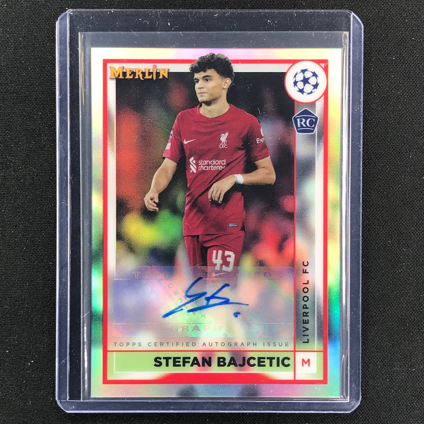 2022-23 Merlin Chrome Uefa Stefan Bajcetic Rookie Base Auto Refractor No Sb