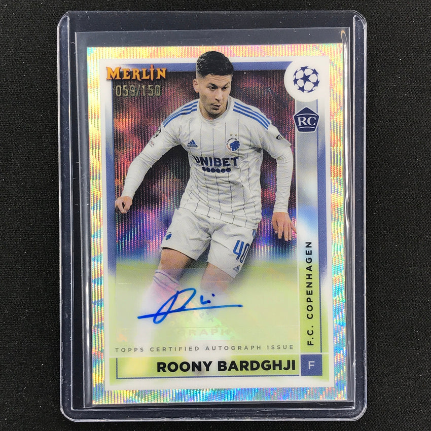 2022-23 Merlin Chrome Uefa Roony Bardghji Rookie Base Auto Wave 59/150