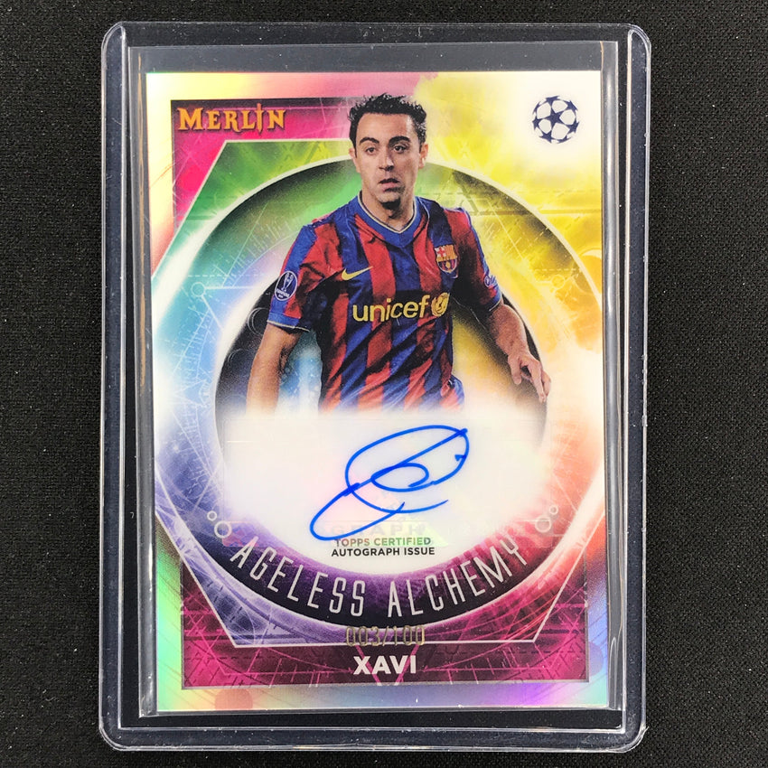 2022-23 Merlin Chrome Uefa Xavi Ageless Alchemy Auto Refractor 3/100
