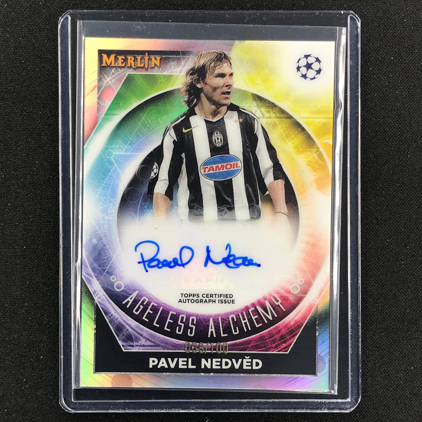 2022-23 Merlin Chrome Uefa Pavel Nedved Ageless Alchemy Auto Refractor 68/100
