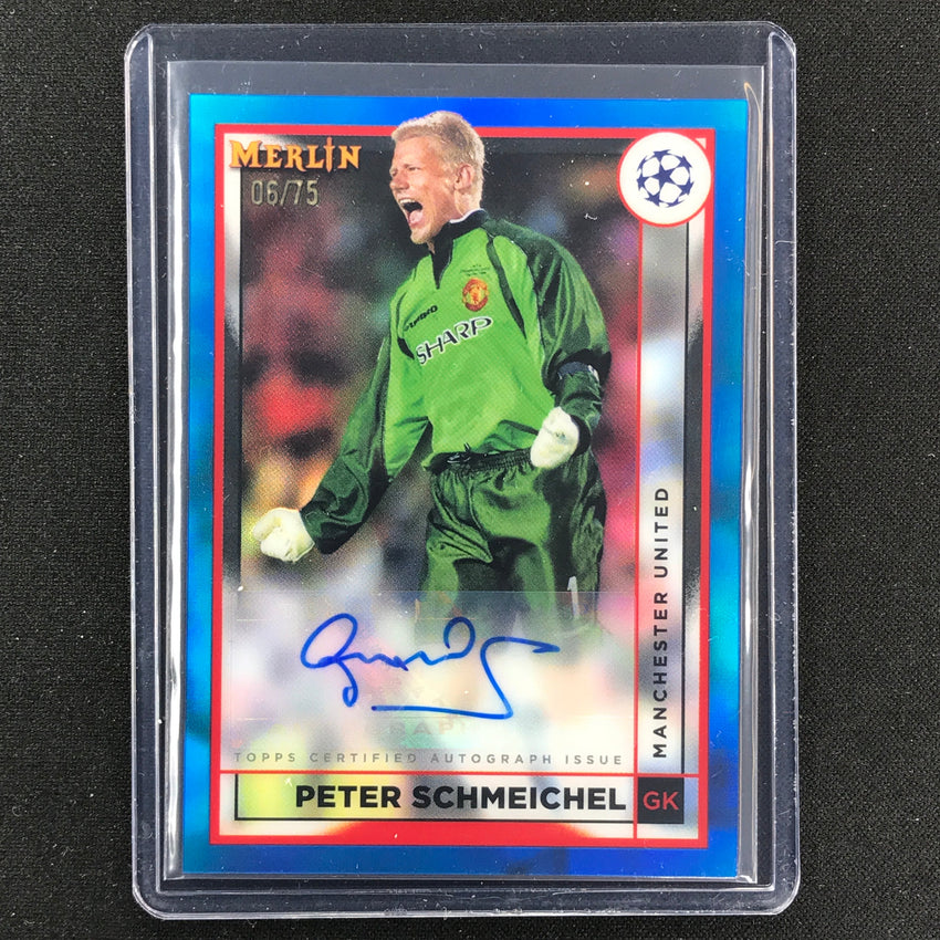 2022-23 Merlin Chrome Uefa Peter Schmeichel Base Auto Blue 6/75