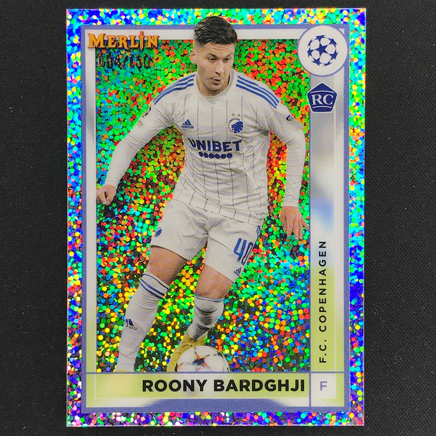 2022-23 Merlin Chrome Uefa Roony Bardghji Rookie White Speckle /150 No 60