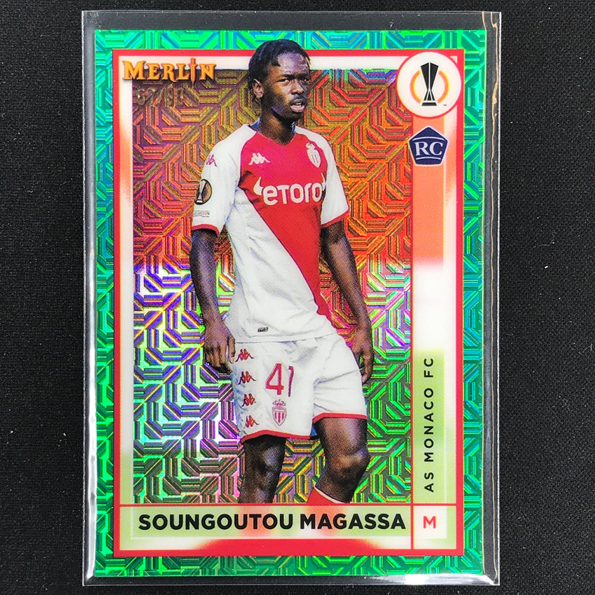 2022-23 Merlin Chrome Uefa Soungoutou Magassa Rookie Green Mojo 67/99